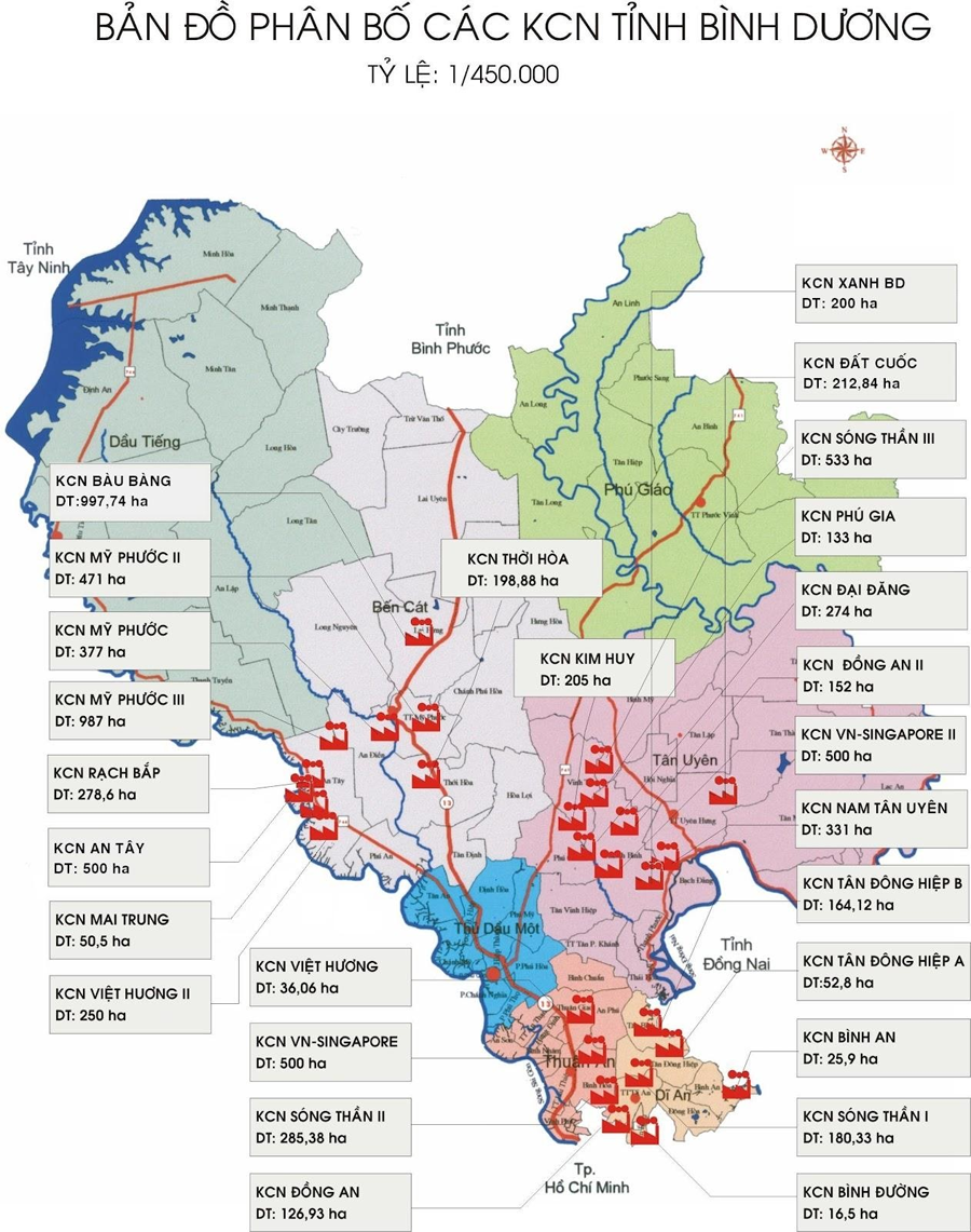 Bản đồ phân bố các khu công nghiệp ở Bình Dương