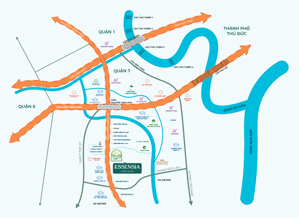 Vị trí Essensia Nam Sài Gòn