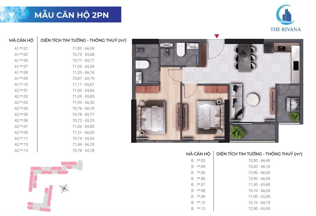 Căn hộ The Rivana 2PN