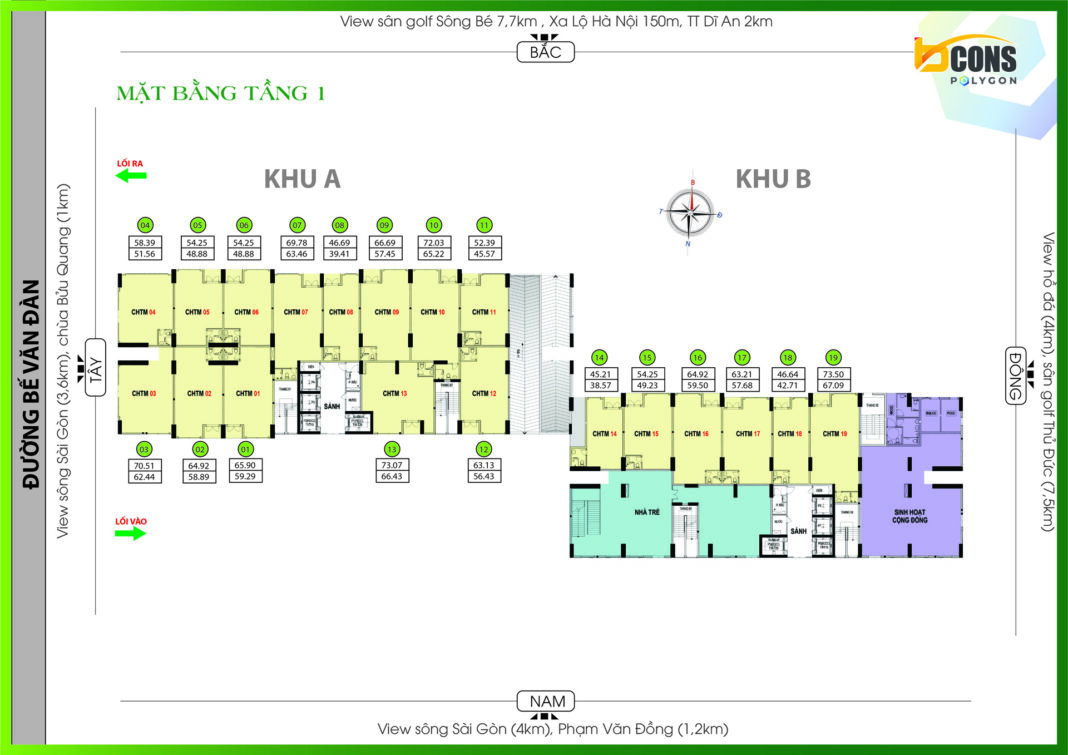 Bcons Polygon mặt bằng tầng 1