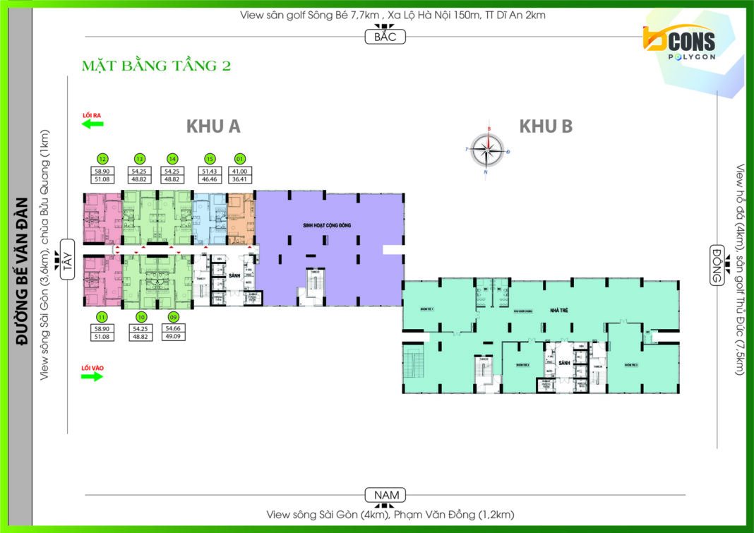 Bcons Polygon mặt bằng tầng 2