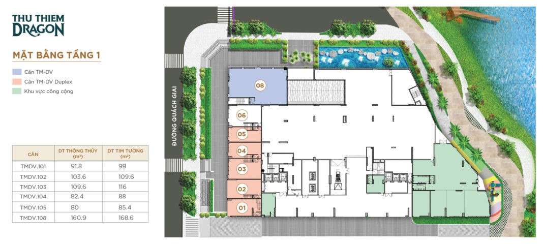 Mặt bằng tầng 1 Thủ Thiêm Dragon