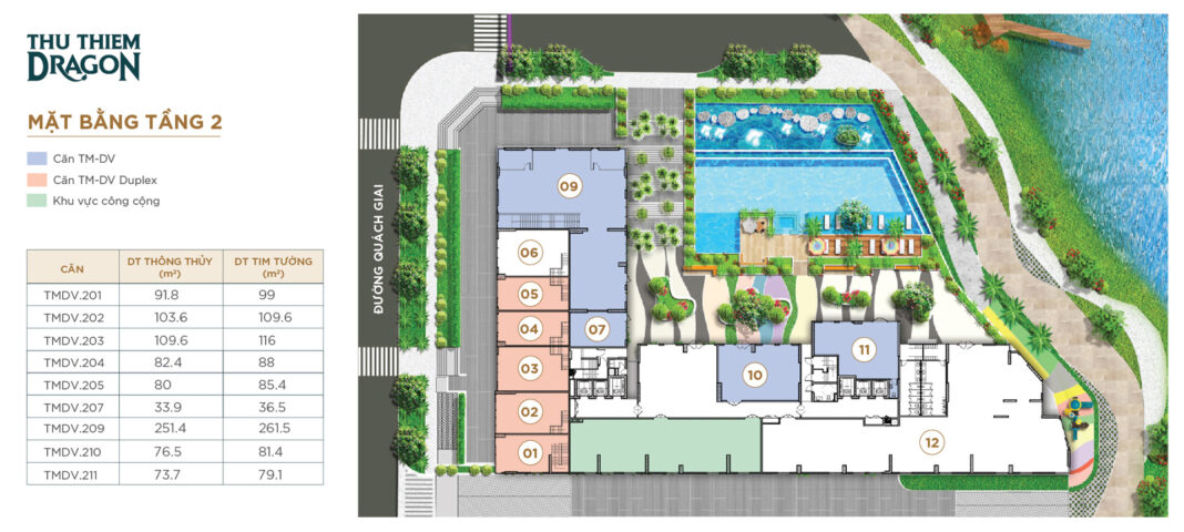 Mặt bằng tầng 2 Thủ Thiêm Dragon