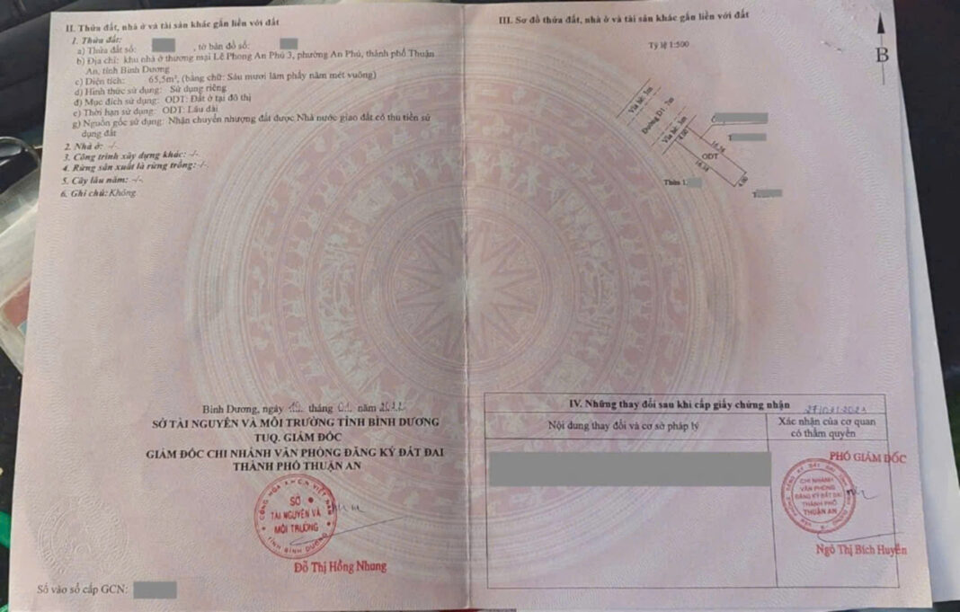 Sổ hồng nhà Nhà Lê Phong An Phú