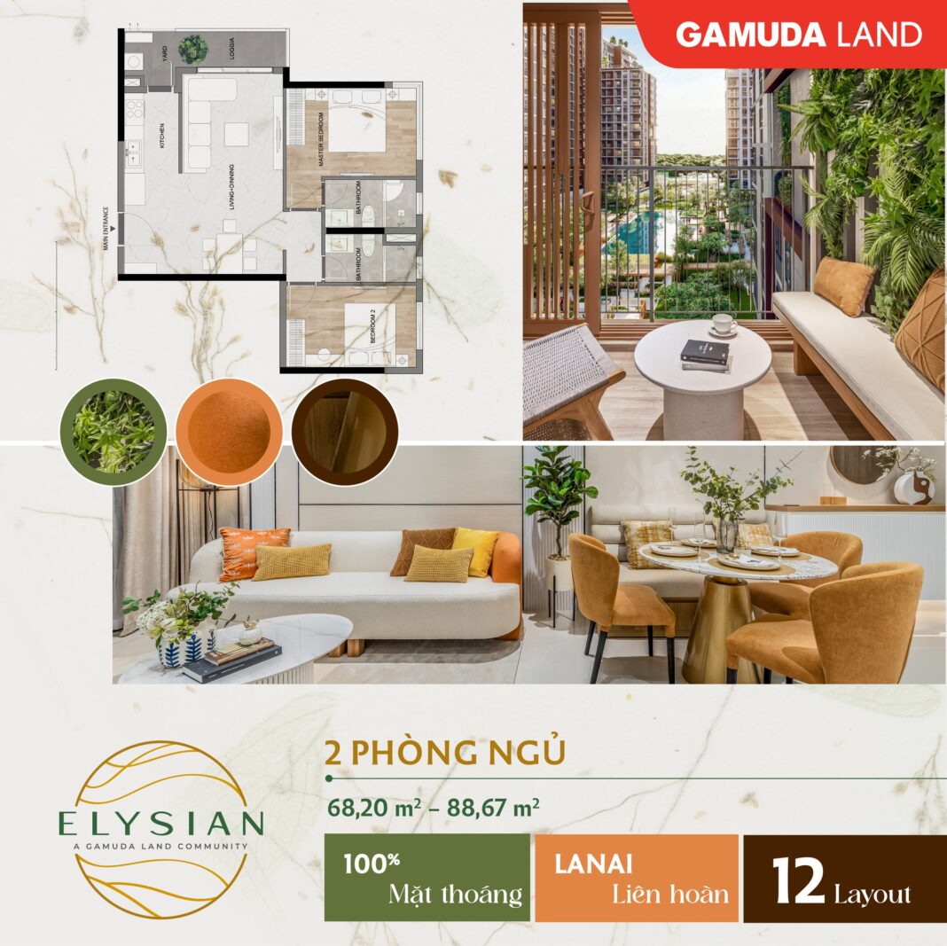 Căn hộ Elysian 2 phòng ngủ