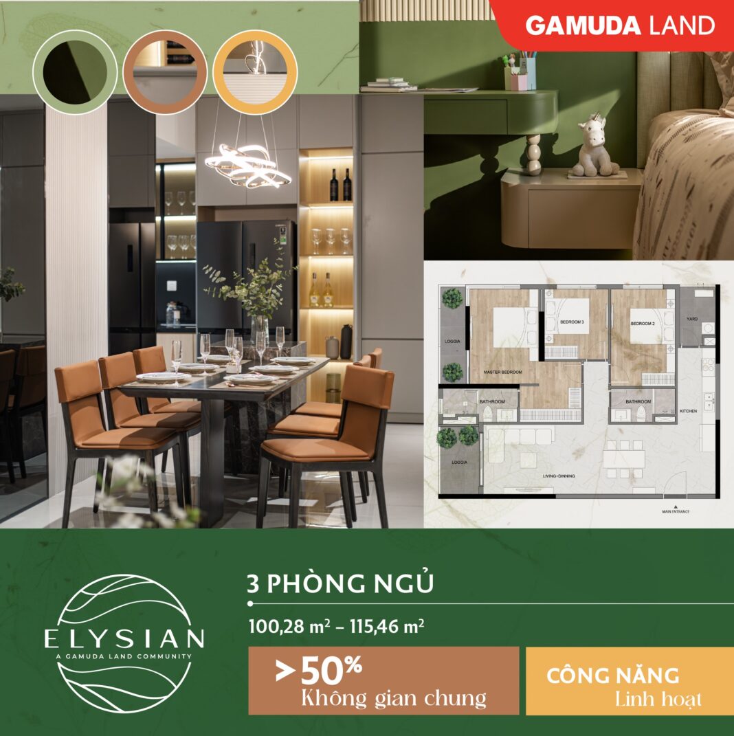 Căn hộ Elysian 3 phòng ngủ